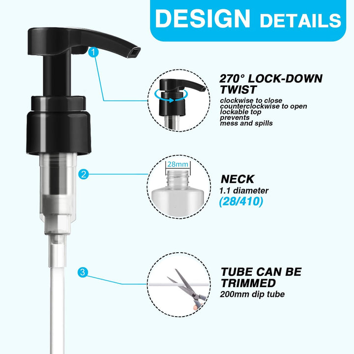 4-Pack Shampoo Pump for Liter 33.8 Oz Shampoo and Conditioner Pump Dispenser Fits Most Salon Bottles with 1-Inch Wide Opening, Black & White Replacement Pump Top for Soft Hair Product,Body Wash,Lotion