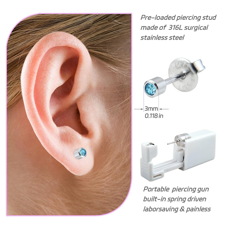 2 Pack Disposable Ear Piercer Safe Piercing Ear at Home Self Use Ear Piercing Gun Kit for Girl Women with Sterilized Ear Stud（205#）