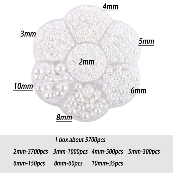 5800 Pcs Half Pearls for Crafts, Flatback Pearls for Artwork Making, DIY Rhinestones Accessory Nail Art, Face Gems Jewels Flat Back Craft Pearls - White