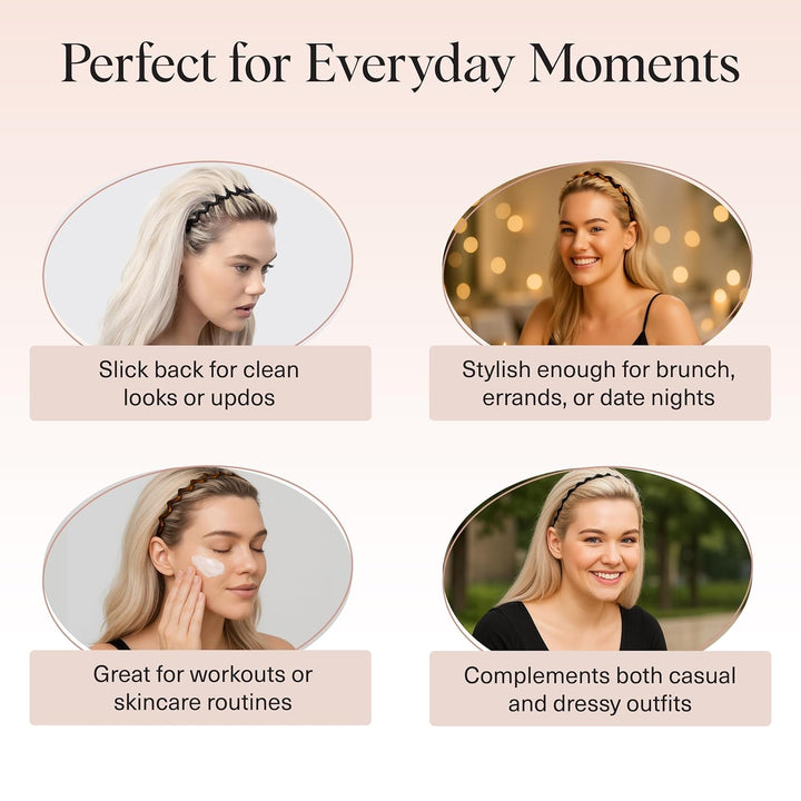 Zig Zag Headbands for Women Non Slip – Fashion Accessories for Slicked Back Styles - Comfortable Comb Headband with Teeth | Ideal Gifts for Women - Tortoise & Black Headband - 2 Pcs