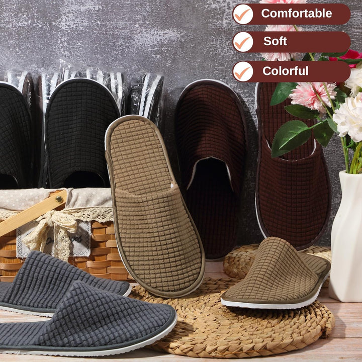 12 Pair House Slipper for Guest Non Slip Disposable Slipper for Travel Washable Reusable Closed Toe Hotel Bridesmaid Indoor Spa Wedding Party Shoeless Home