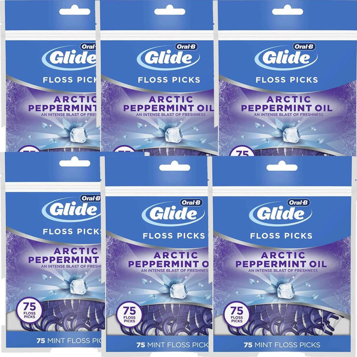 Glide Peppermint Dental Floss Picks with Arctic Peppermint Oil Flavor, 75 Count, Pack of 3