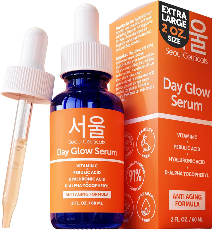 Korean Skin Care 20% Vitamin C Hyaluronic Acid Serum + CE Ferulic Acid - Potent anti Aging Vit C, anti Wrinkle K Beauty Skincare 1Oz