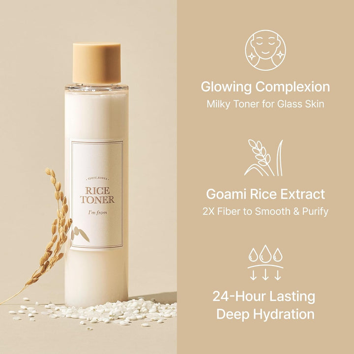 Rice Toner for Sensitive Skin, Rice Extract from Korea, Glow Essence with Niacinamide, Hydrating, Vegan, Alcohol Free, Fragrance Free, Peta Approved, K Beauty Toner, 5.07 Fl Oz