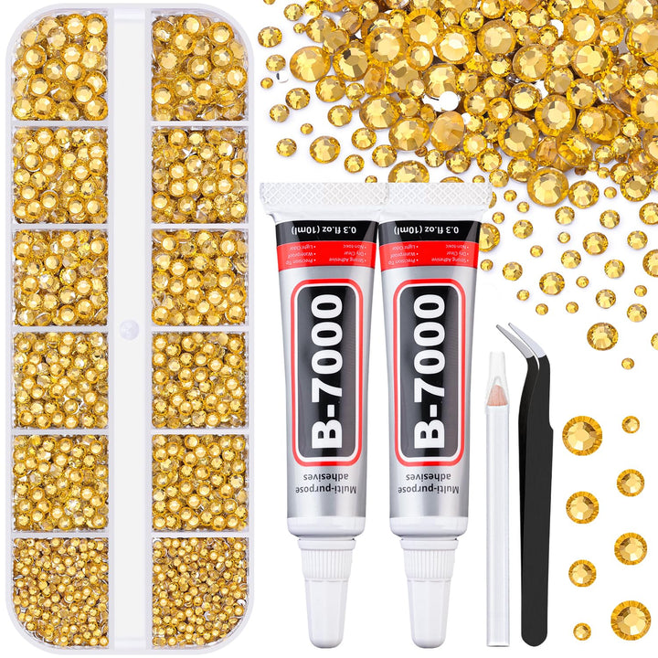 6100Pcs Resin Rhinestones for Crafting with 2Pcs 10Ml B7000 Jewelry Glue, 1 Box Flatback Crystals Diamond (Clear) for Bedazzling Crafts DIY Nail Art Non Hotfix Gems for Clothing Shoes Tumblers