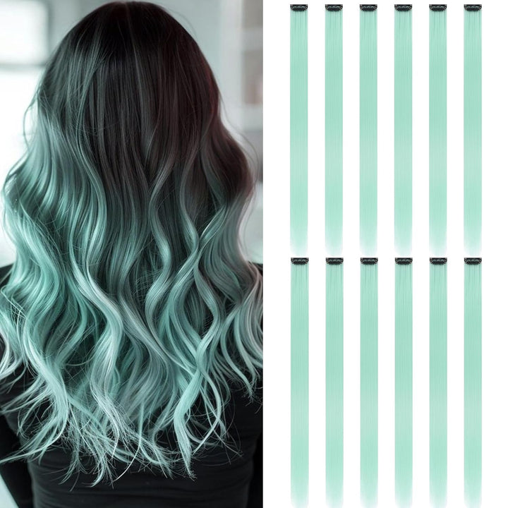 12PCS Colored Purple Hair Extensions Clip in Colorful Hair Extensions 22 Inch Rainbow Hair Extensions for Kids Women'S Gifts Blue Hair Extensions (22Inch,Purple)