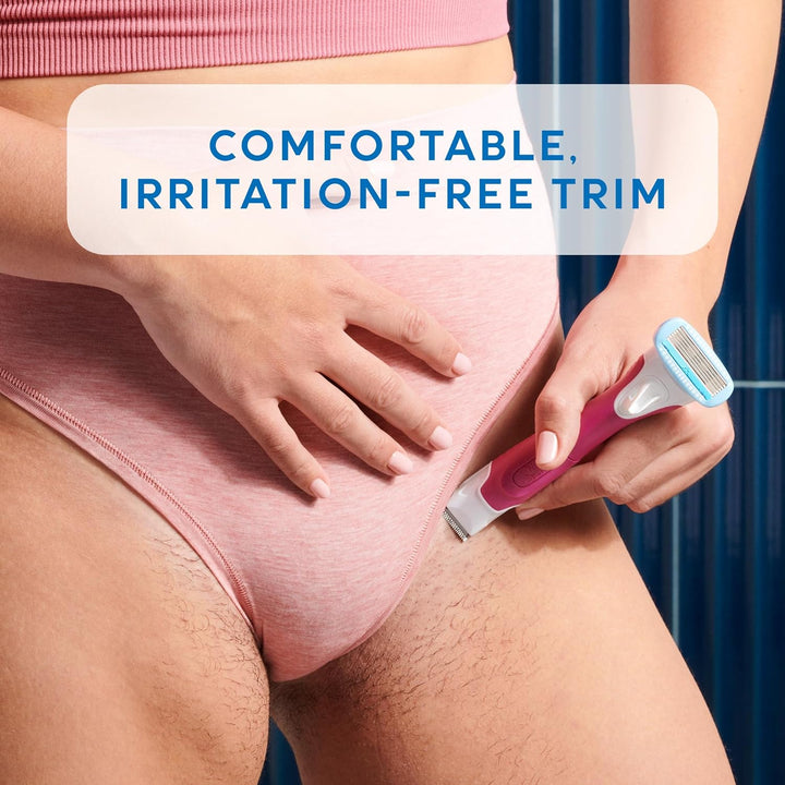 Trimstyle Razor with Bikini Trimmer for Women | 2-In-1 Bikini Razor for Women and Womens Trimmer for Pubic Hair, Includes 1 Waterproof Handle, 3 Refills & 1 AAA Battery