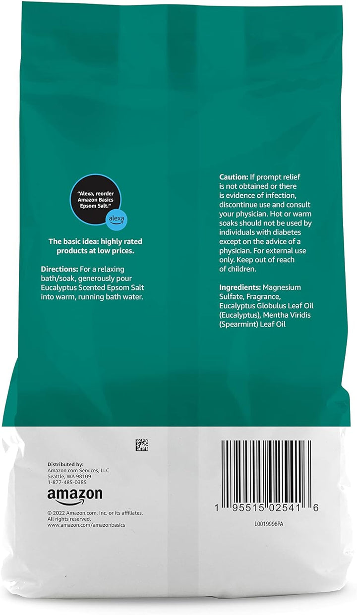 Amazon Brand - Solimo Epsom Salt Soaking Aid, Eucalyptus Scented, 3 Pound