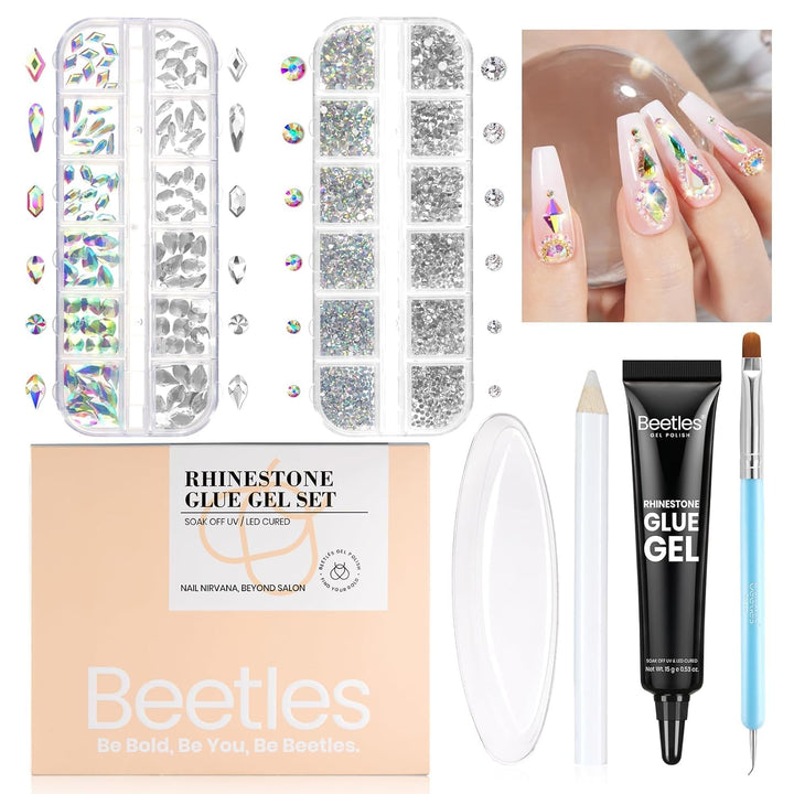 Beetles 3D Gel Nail Art Kit-Crystal Orb 3D Nail Art Clear 1 Oz 5 in 1 Non-Sticky Hand Sculpting Building for Beginner DIY Salon at Home,Clear Solid Builder Nail Gel, UV & LED Lamp Cured Needed