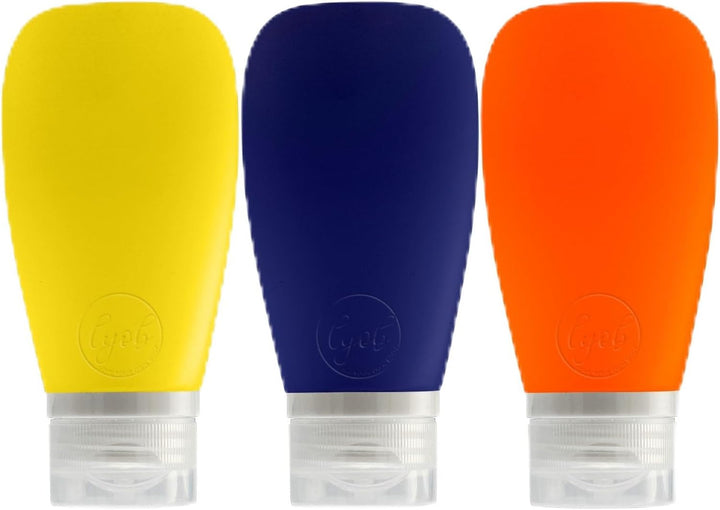 Travel Bottles for Toiletries, TSA Approved 3Oz (90Ml) Leak Proof Silicone Refillable Squeeze Travel Size Containers BPA Free for Cleansers, Lotions, Shampoo 3-Pk (Black-Gray-White)