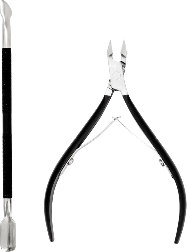 Cuticle Trimmer with Cuticle Pusher Stainless Steel Cuticle Nipper, Proffesional Grade Cuticle Remover Manicure Cutter Tools with Protective Case (Black)