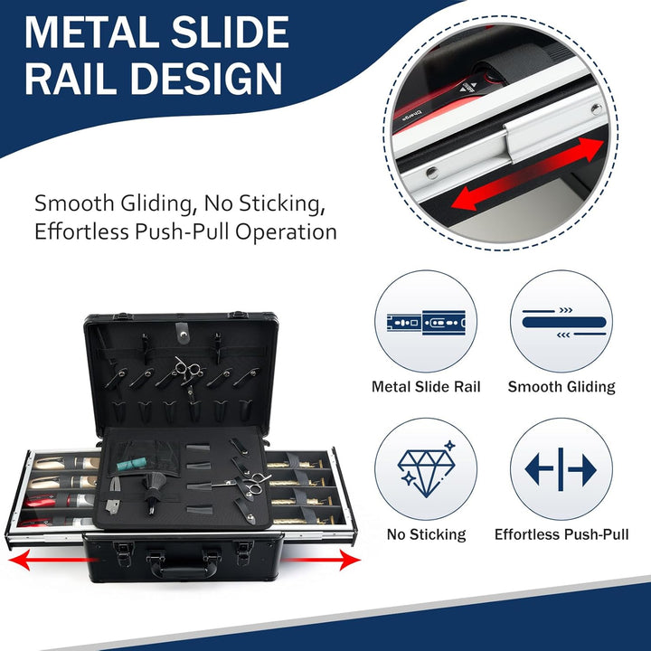 Professional Barber Case with Cap Clear Dustproof, Barber Suitcase 6 Clipper Slots & 8 Shear Holders, 17.13" Portable Aluminum Organizer for Hair Stylists & Pet Groomers