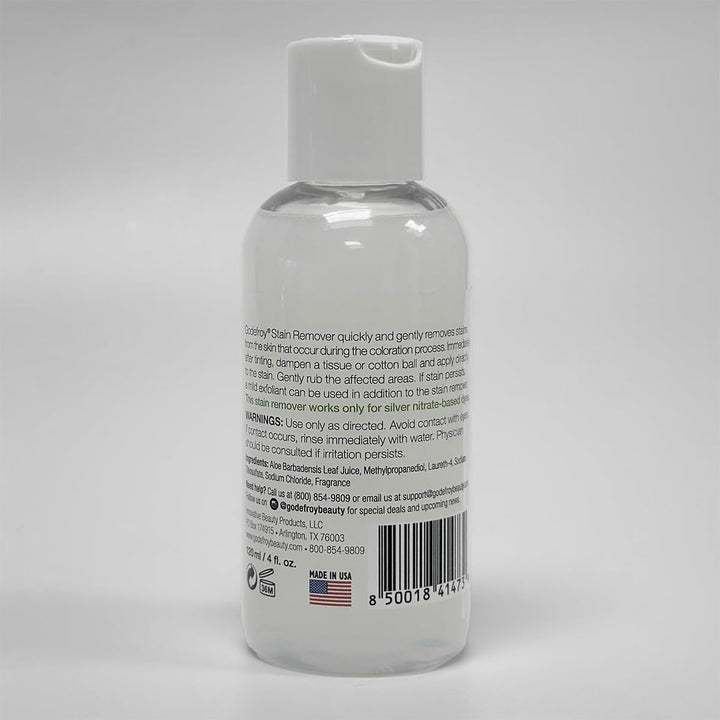 Stain Remover for Hair Color, Hair Dye, Eyebrow and Eyelash Enhancer - Remove Unwanted Stains from the Hair or Skin, Infused with Aloe Vera (4 Ounce, 40 Applications)