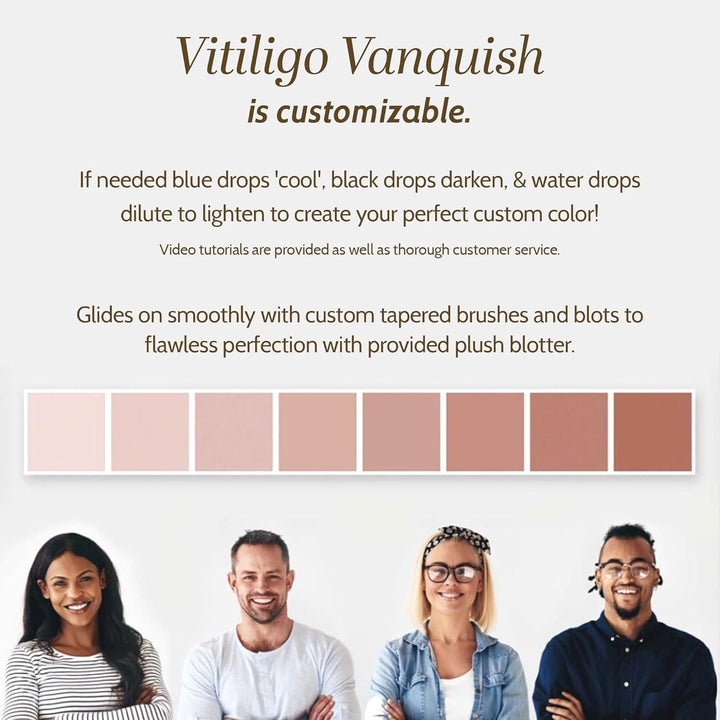 Vitiligo Vanquish Cosmetic Camouflage Kit by  Liquid Concealer, Long Lasting Natural Color Customization Eliminates Appearance of Skin Depigmentation for Women & Men - Cover Lasts for Days