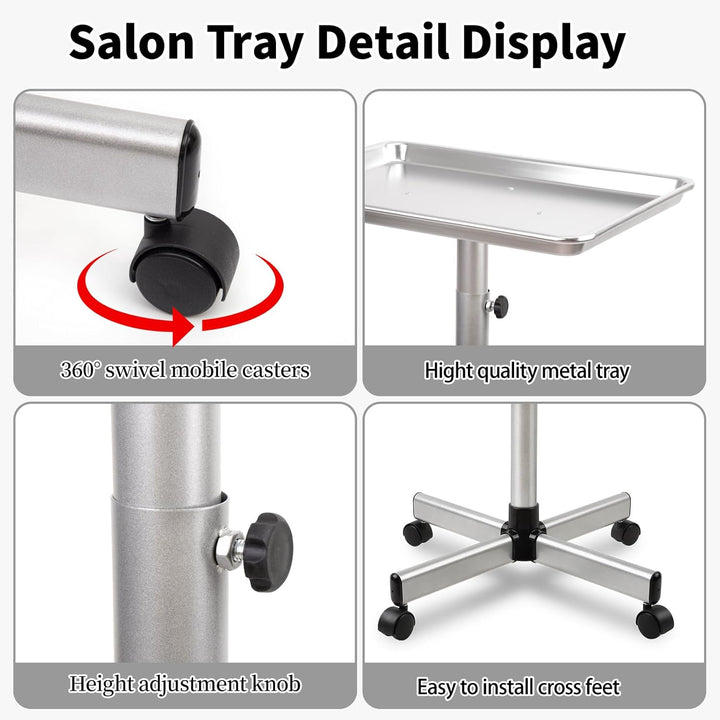 Salon Tray Cart,Instrument Tattoo Trolley Tray with Wheels Adjustable Height,Height Adjustble Hair Color Storage Tray Cart