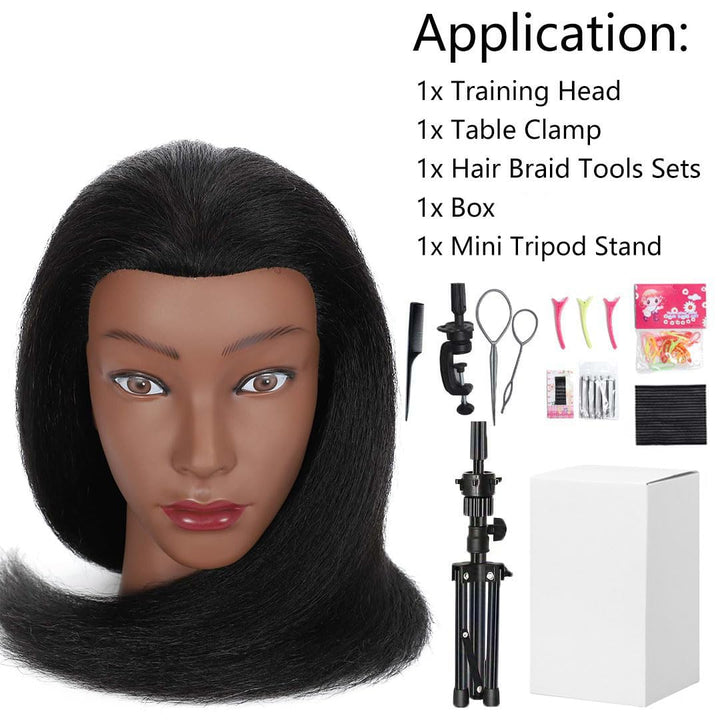 18"  Mannequin Head Human Hair with Tripod Set, 100% Real Hair Cosmetology Manikin Doll Head for Hairdresser Practice Braiding with Tripod Set and Tools