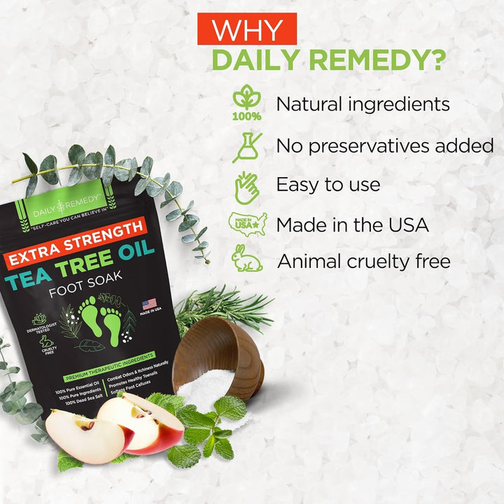 EXTRA STRENGTH Tea Tree Oil Foot Soak W/ Epsom Salt Made in USA Toenails，Athlete'S Foot，Itchy Feet，Stubborn Smelly Foot Odor，Pedicure Calluses & Soothes Sore Tired Achy Feet 16 Oz，Black