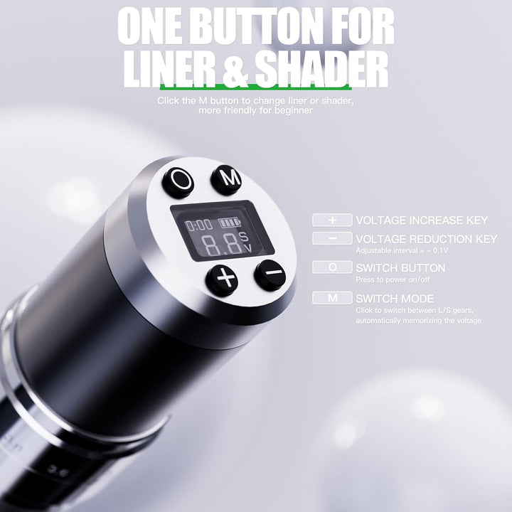 Wireless Tattoo Gun Kit, Rotary Tattoo Machine Pen with 2 Batteries Power Supply, 20 Count Extra Smooth Needles Cartridges, Adjustable 7 Strokes Length for Beginners