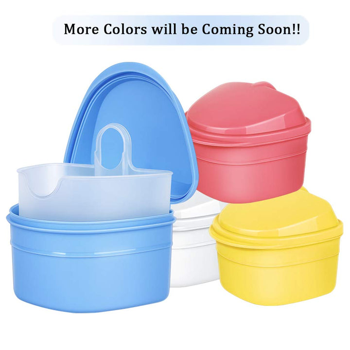 Denture Bath Box Cup, Complete Clean Care for Dentures, Clear Braces, Mouth Guard, Night Guard & Retainers, Traveling (Navy Blue & Blue)