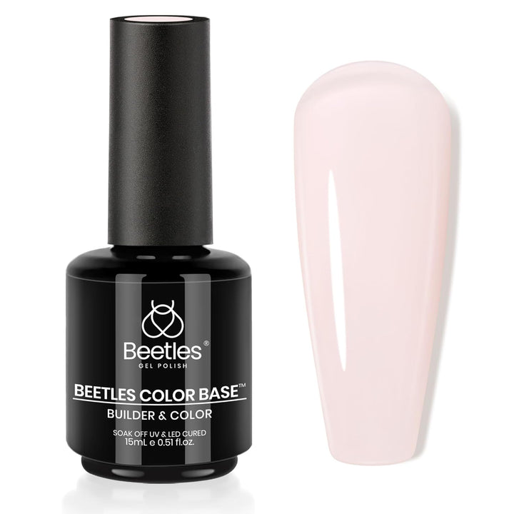 Beetles Color Base Gel Nail Polish, 1Pcs 15Ml Rubber Base Builder Neutral Nude Gel Base Coat Warm Jade Nail Polish, Base Coat Nail Strengthener Soak off UV LED Light Needed
