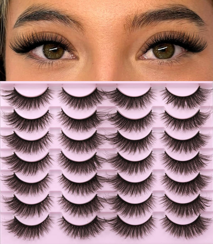 False Eyelashes 14Mm Faux 3D Mink Lashes Natural Look Cat Eye Wispy Lashes Pack by , 14 Pairs