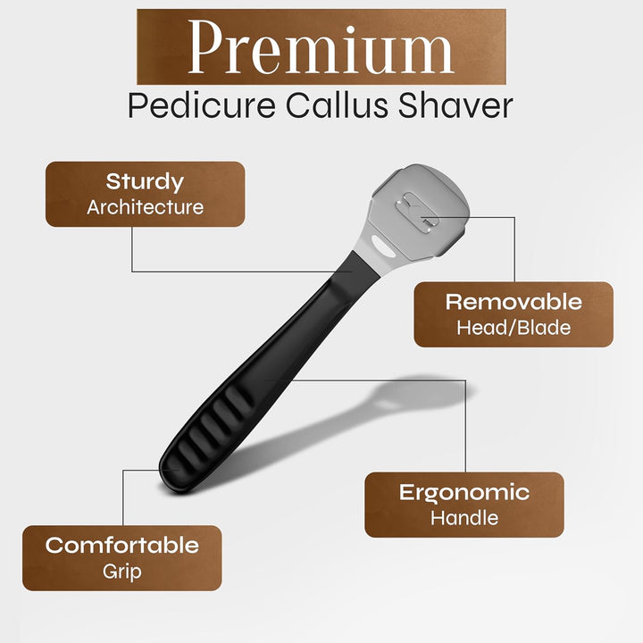 Facón Professional Callus Shaver Remover with 50 Blades, Pedicure Razor for Feet & Hands, Foot Razor for Callus Removal, Callus Blade Remover, Corn Shaver, Surgical Grade Premium Stainless Steel Tool