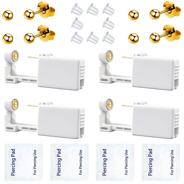 Ear Piercing Kit, Disposable Ear Piercing Gun Preloaded CZ Earring Studs, Body Piercing Kits for Your Own Use at Home (Silver)