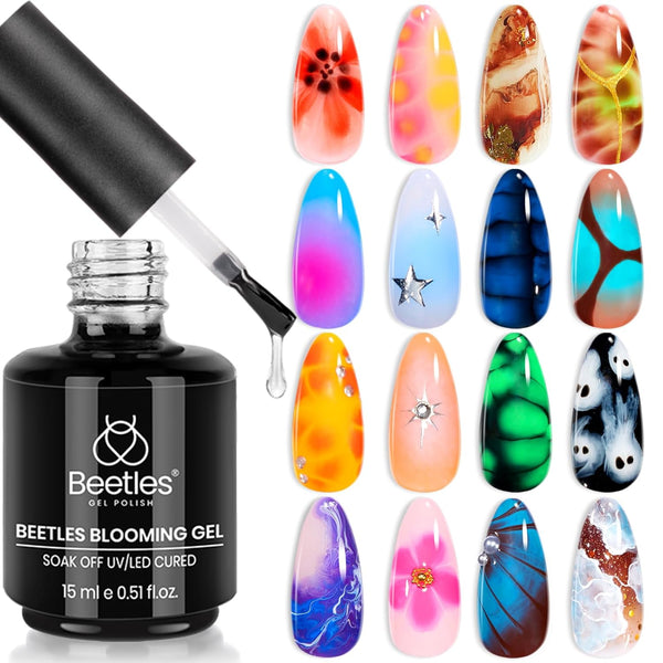 Beetles Blooming Gel 15Ml Clear Uv Led Blossom Fall Halloween Nails Gel Polish for Spreading Effect Marble Natural Stone Watercolor Floral Print Soak off Diy Nail Art Design Manicure Gift for Women