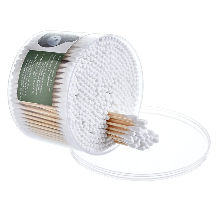 MONCOM Cotton Swabs 500 Count Double round Thick Tips | Biodegradable Eco-Friendly Strong Wooden Sticks Cotton Swabs for Ears | Firm Qtips Cotton Swabs | Natural Cotton Buds, 3 Inch, One Small Box