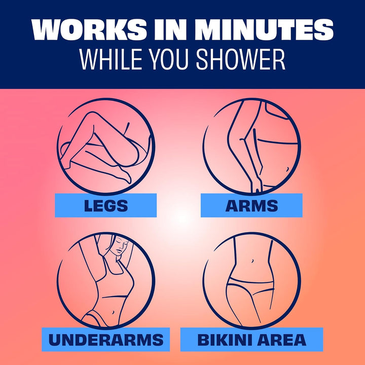 Sensitive Shower Cream Hair Remover with Natural Coconut Oil and Vitamin E, Body Hair Removal Cream, 12 Oz