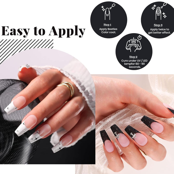 Beetles White Gel Nail Polish Black Gel Polish Kit 2 Pcs 15Ml Black and White Polish French Nails Soak off Led Nails Art Manicure Salon Diy at Home