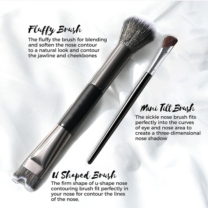 2PCS Nose Contour Brushes, 2-In-1 U-Shaped Brush and Fluffy Brush, Angled Tilt Brush, Nose Brushes Set for Nose Sculpting and Defining