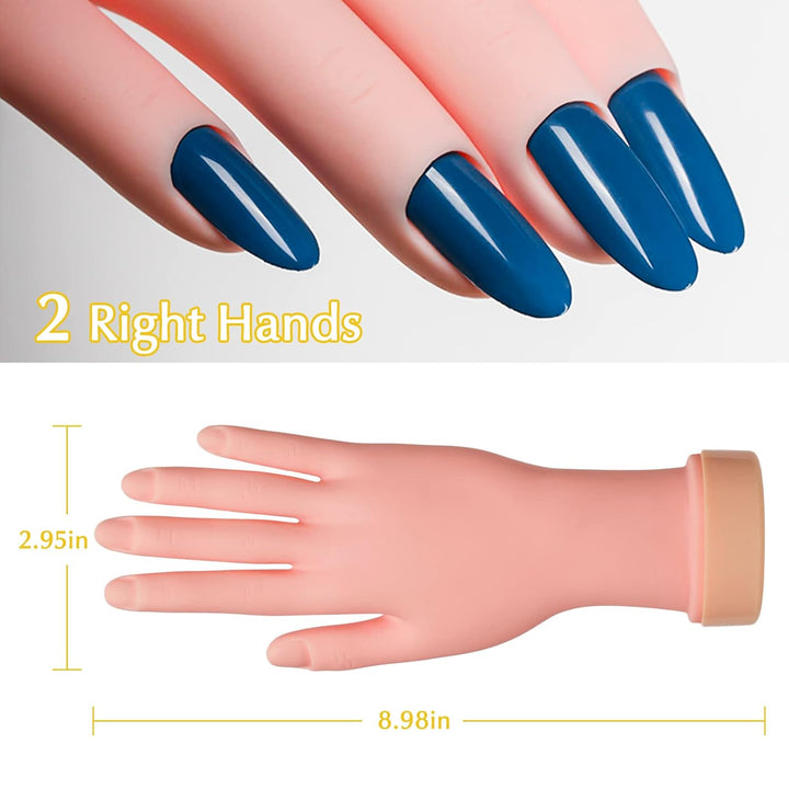 2 Pack Right Hands Practice Nail Tips Art Trainer Training Hand Tool Flexible Bendable Movable Fake Mannequin Manicure Tool