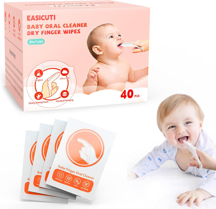 Baby Tongue Cleaner, 42Pcs Disposable Infant Toothbrush, Gauze Gum Cleaner Baby Oral Cleaning Stick Dental Care for 0-36 Months + Free 1 Finger Toothbrush