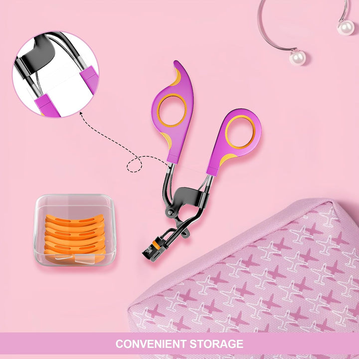 Eyelash Curlers with 6PCS Extra Replacement Pads, Premium Quality Eye Lash Curler, Superior Curling Effect, Easy to Hold and Use, Christmas Gifts for Her - Orange Purple Handle