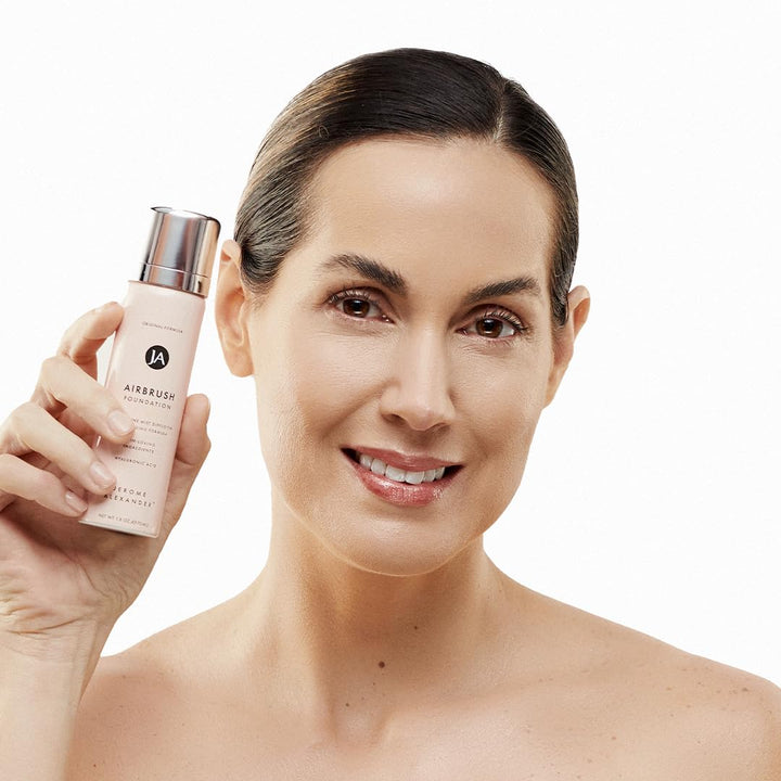 Magicminerals Airbrush Foundation – 2 Piece Set with Airbrush Foundation and Kabuki Brush - Spray Makeup with Anti-Aging Ingredients for Smooth Radiant Skin - Light Medium