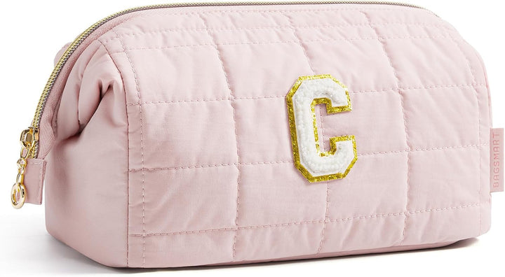 Makeup Bag Travel Toiletry Bag, Puffy Padded Make up Bags for Women Makeup Organizer Case, Wide-Open Pouch Purse Travel Essentials Toiletries Accessories Brushes, Pink