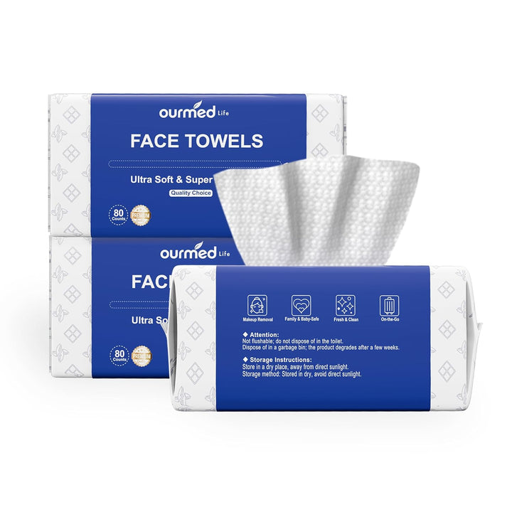 Face Towels, Disposable Biodegradable Clean Facial Towels for Sensitive Skin, Lint- Free Face Cloths for Makeup Remover, Skincare and Women Cleaning, Dry Wipes,100 Count Dot Texture