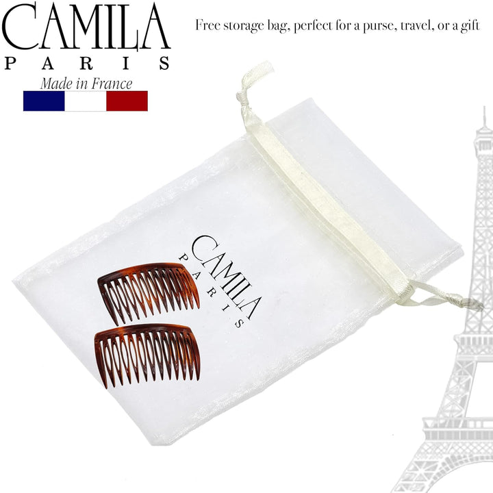 Paris AD825/2 French Hair Side Comb, Small, Curved Tortoise Shell French Twist Hair Combs Decorative, Strong Hold Hair Clips for Women Bun Chignon Up-Do Girls Hair Accessories, Made in France
