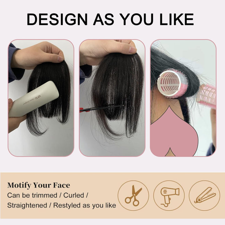 Clip in Bangs Real Human Hair Clip on Wispy Bangs Fringe with Temples Hairpieces Fake Front Bangs Extensions for Women Dark Brown Color