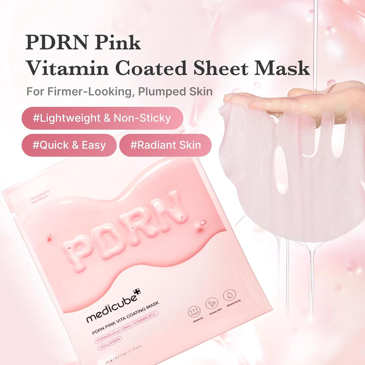 Salmon DNA PDRN Pink Vita Coating Sheet Mask 10EA - Korean Sheet Mask for Glass Skin - Luxurious Home Care Mask for Hydration, Firming, and Even Skin Tone, Korean Skin Care (22G 0.77 X 10Ea)