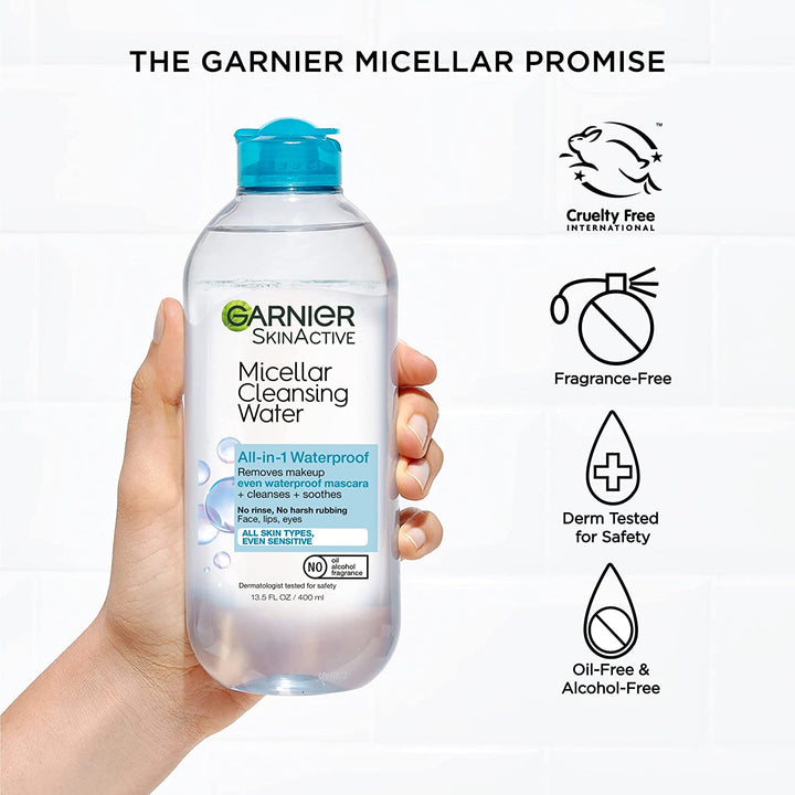 Micellar Water for Waterproof Makeup, Hydrating Facial Cleanser & Makeup Remover, Suitable for Sensitive Skin, Vegan, Cruelty Free, 13.5 Fl Oz (400Ml), 1 Count