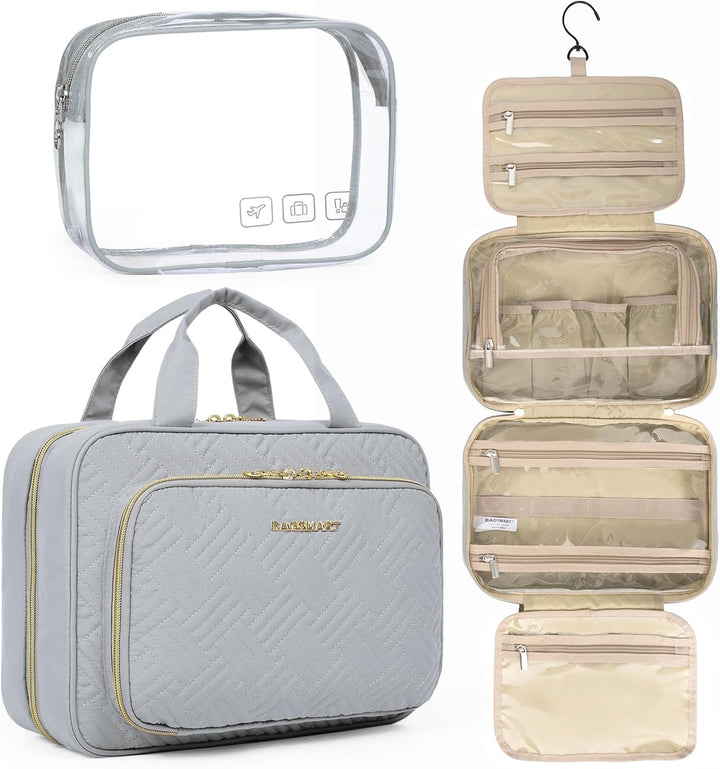 Toiletry Bag Hanging Travel Makeup Organizer with TSA Approved Transparent Cosmetic Bag Makeup Bag for Full Sized Toiletries, Medium-Black