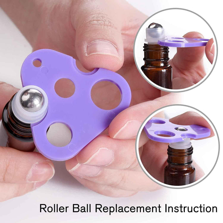 4 Pack, 10 Ml Essential Oil Roller Bottles with Stainless Steel Roller Ball - Refillable Leak-Proof Empty Thick Amber Glass Roll on Bottles with Metal Caps for Travel, Perfume