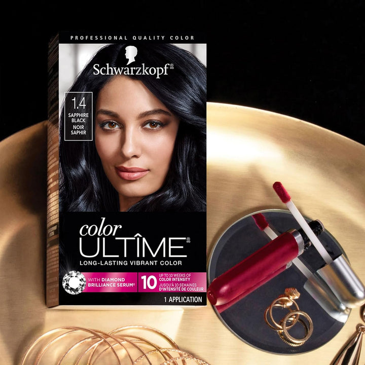 Color Ultime Hair Color, 1.4 Sapphire Black, 1 Application - Permanent Black Hair Dye for Vivid Color Intensity and Fade-Resistant Shine up to 10 Weeks