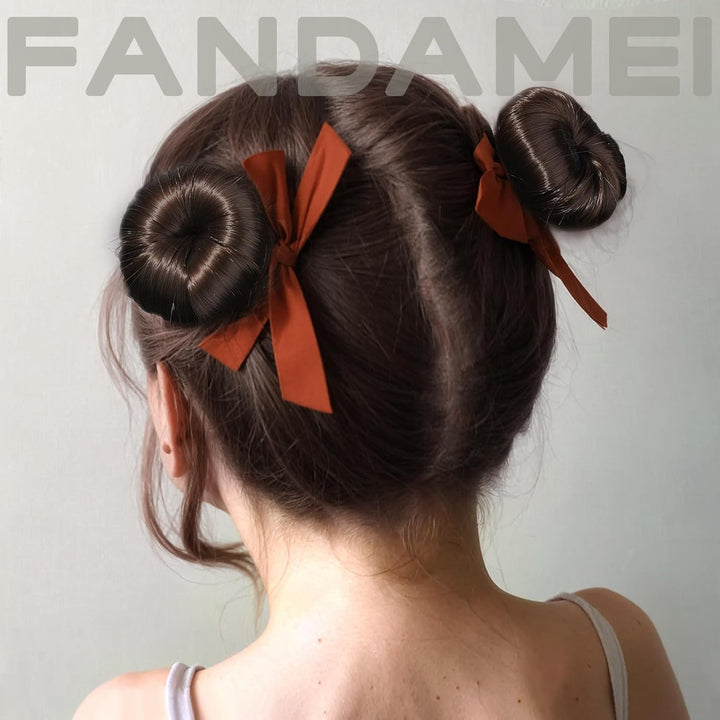 Hair Bun Maker for Kids, 4PCS Donut Bun Maker Small with 4PCS Extra Small Hair Buns Kit. Ballet Hair Bun Maker for Kids, Hair Bun Set with Elastic Hair Ties, Hair Pins.(Brown)