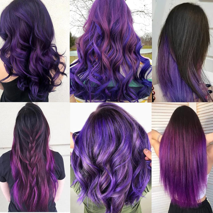 12PCS Colored Purple Hair Extensions Clip in Colorful Hair Extensions 22 Inch Rainbow Hair Extensions for Kids Women'S Gifts Blue Hair Extensions (22Inch,Purple)