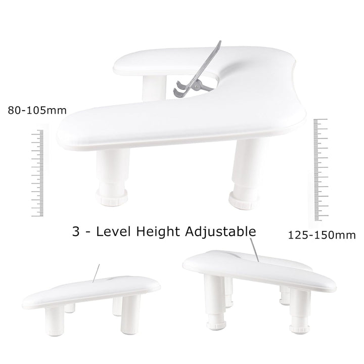 Manicure Arm Rest with Rotating Phone Holder for Nails Tech, U - Shaped Adjustable Nail Hand Rest Stand PU Leather (White)