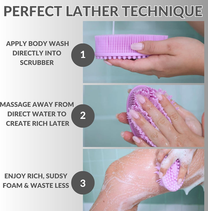 Silicone Body Scrubber – Gentle Shower Brush & Loofah Alternative- Food Grade & Lab Tested – Fast-Drying, Hygienic, Bpa-Free Silicone Body Gentle Exfoliator (Lavender, Massage)