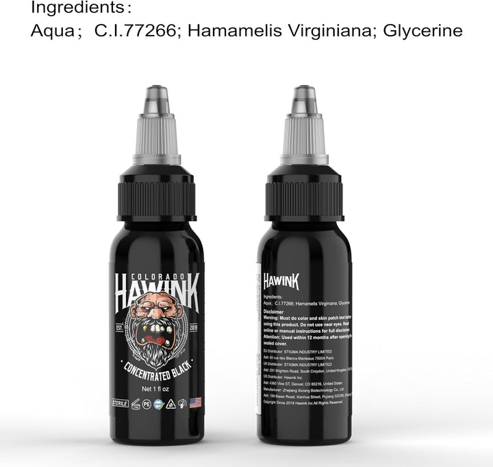 Black Tattoo Ink 1 Oz (30Ml) Vegan-Friendly USA Standard Pigment Tattoo Supplies Concentrated Black TI203-30-002